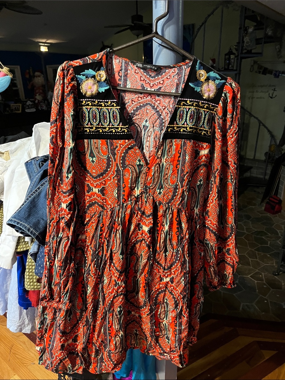 Zara Red Multi Paisley Embroidered Tunic